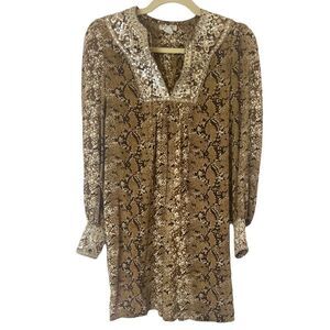 Anthropologie Nieves Lavi Snake Print 100% Silk Dress with Beading Detail
